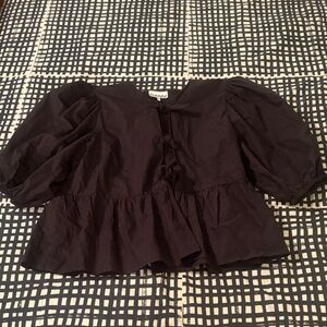Ganni Black 3 Tie Puff Sleeve Blouse Size 40